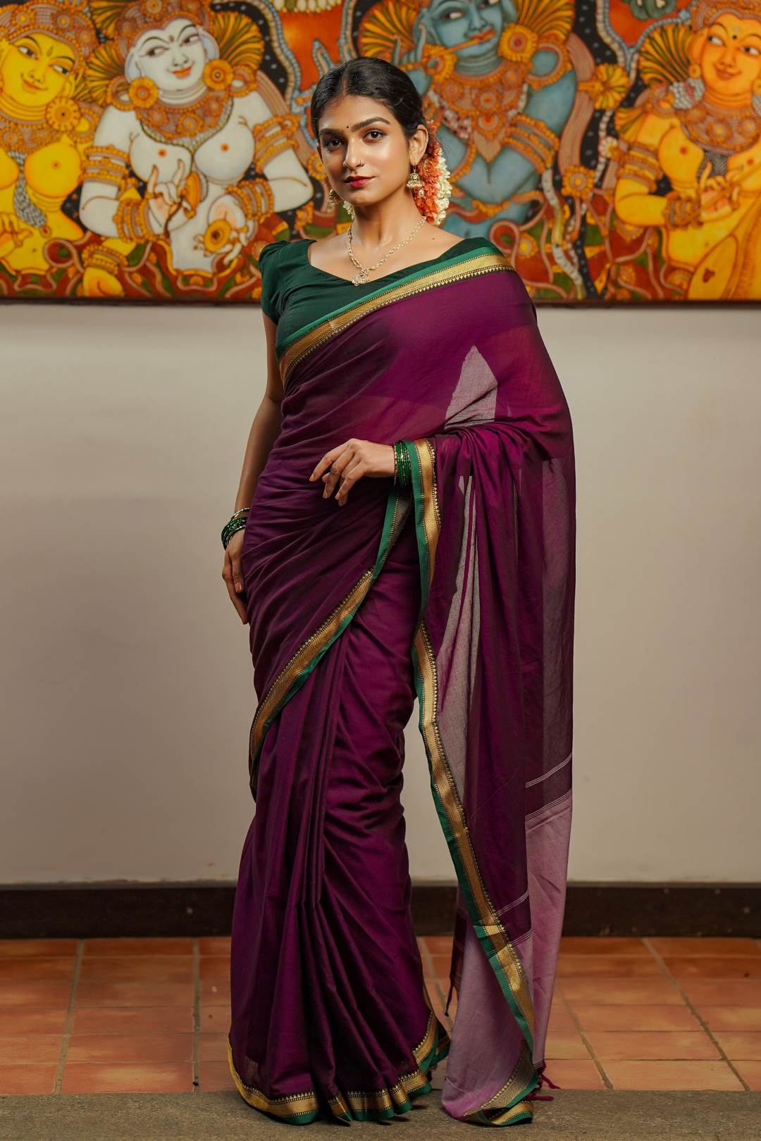 Purple Small Border Narayanpett Saree