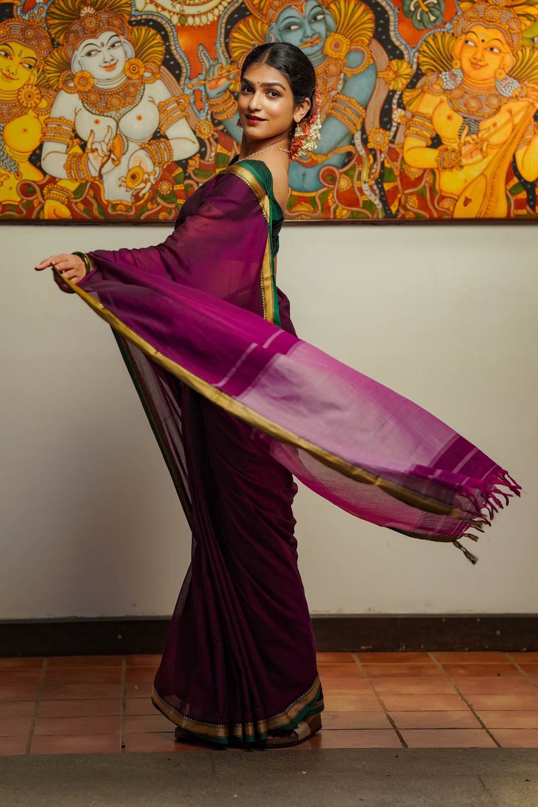 Purple Small Border Narayanpett Saree