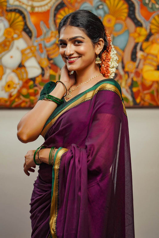 Purple Small Border Narayanpett Saree