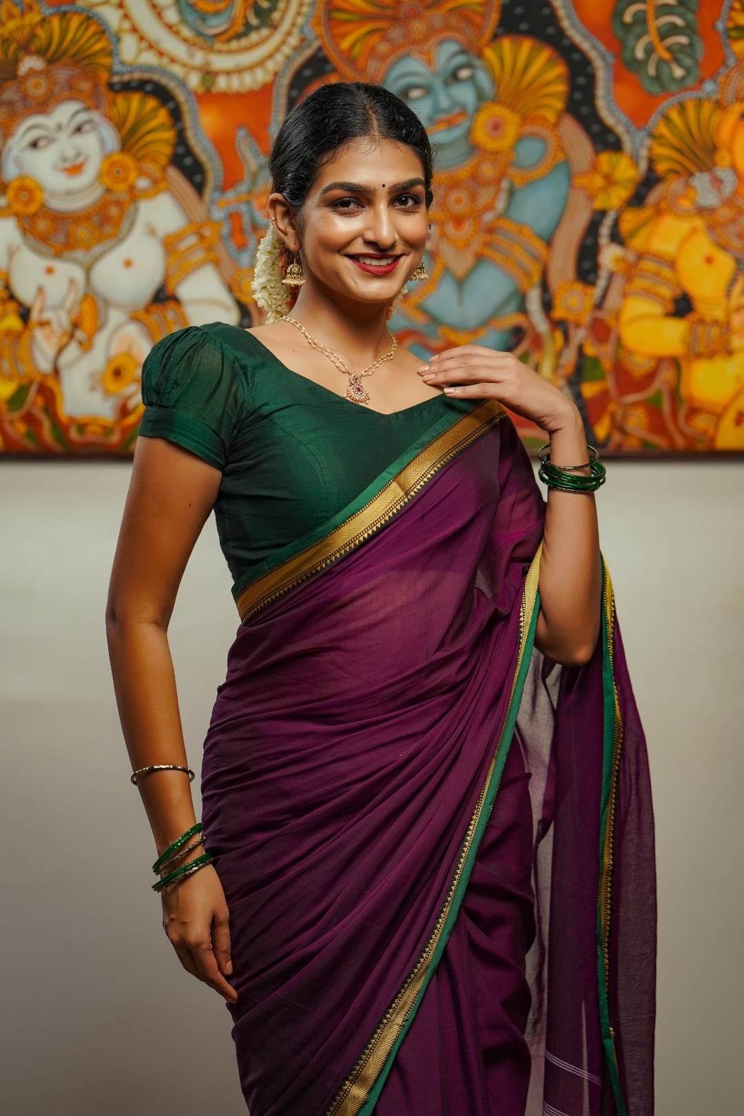 Purple Small Border Narayanpett Saree