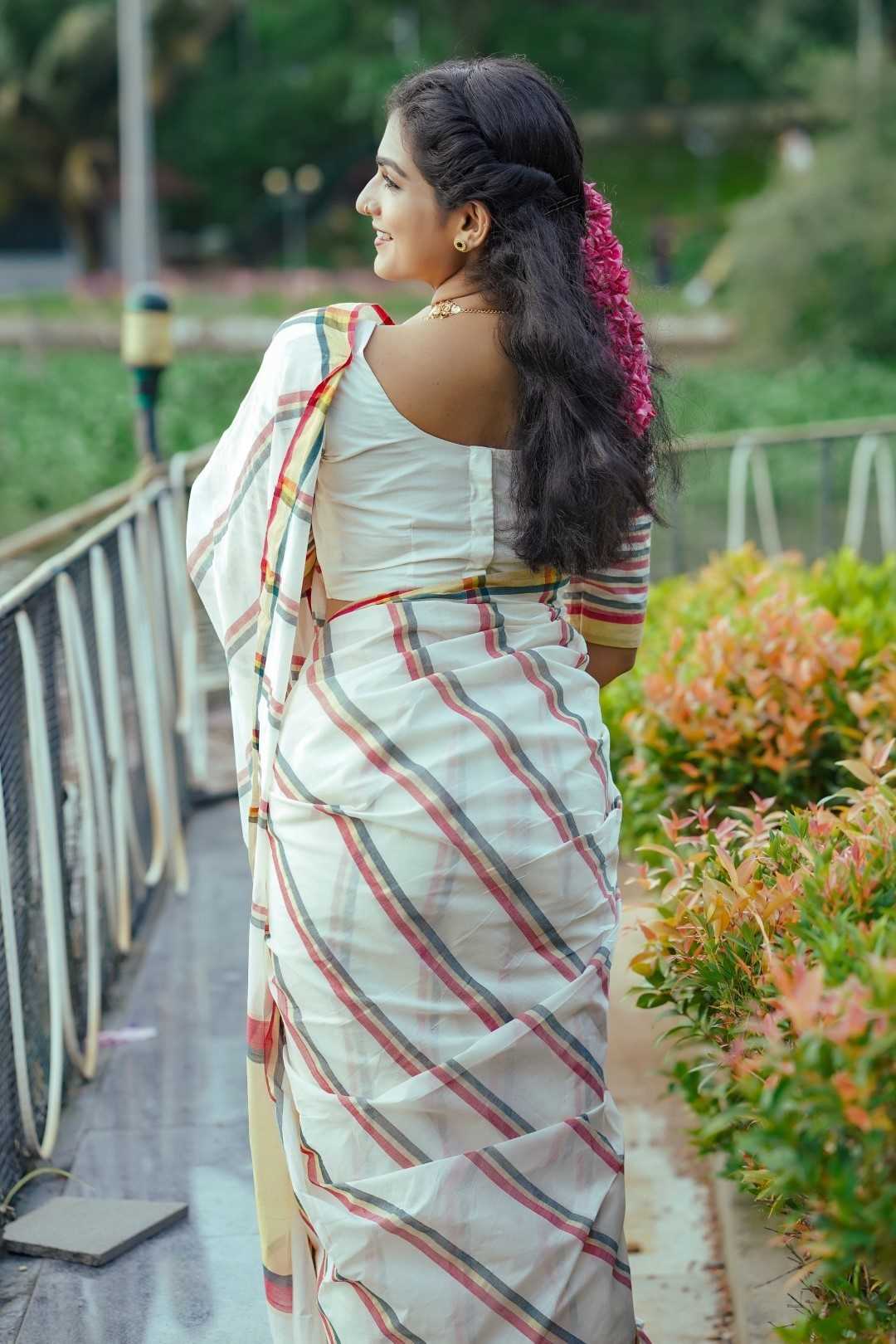 Red & Green Stripe Kerala Handloom Saree