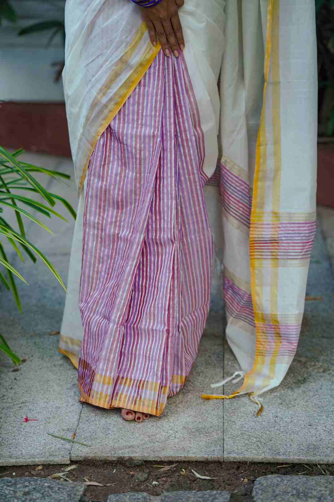 Kerela Handloom Multi Colour Thin Stripes Saree