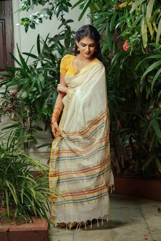 Kerala Handloom Sare Orange & Green