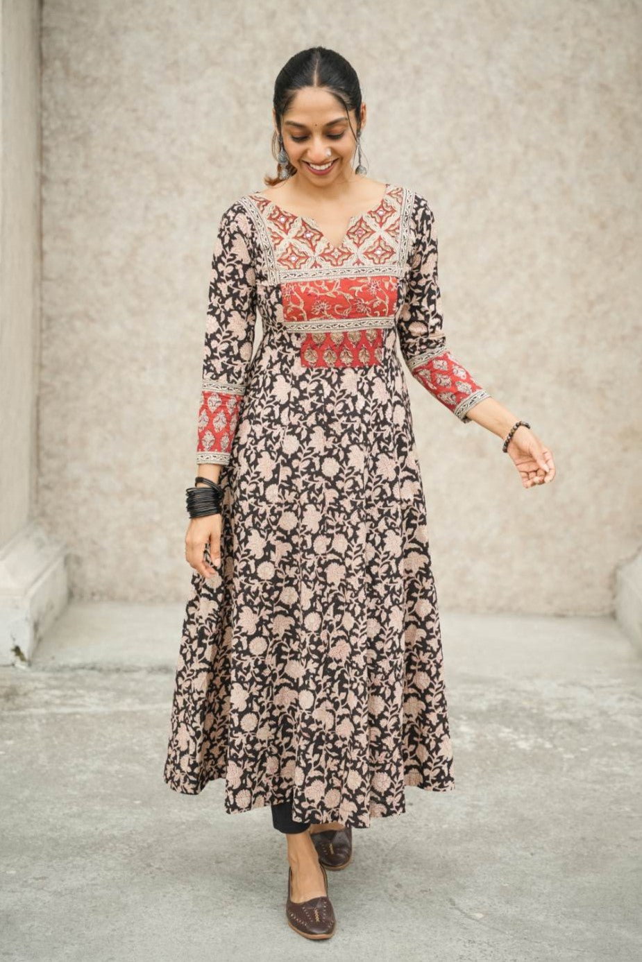 kalamkari anarkali dress designs Kalamkari Hand Block Pure Cotton Gota Work Anarkali Suit Set S