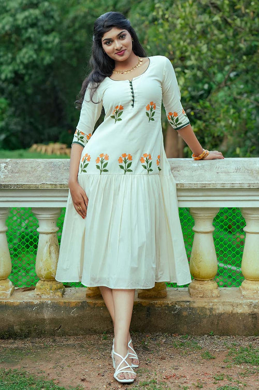 Offwhite Kanakambaram Handblock Print Dress