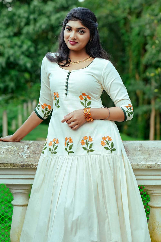 Offwhite Kanakambaram Handblock Print Dress