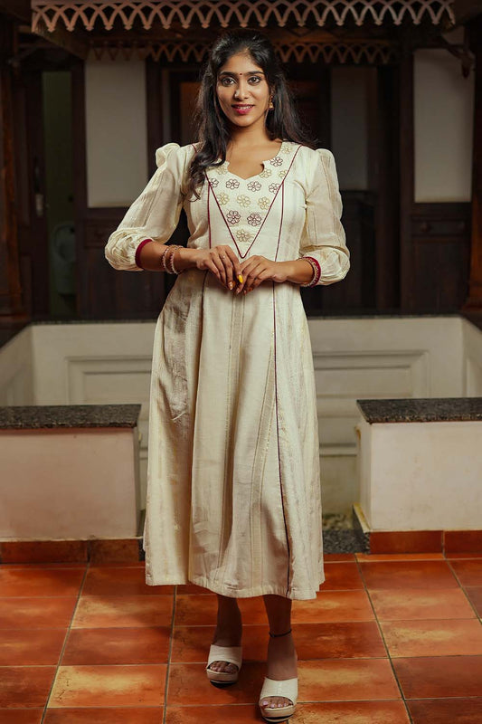 Offwhite Striped 3 Panel A Line Dress