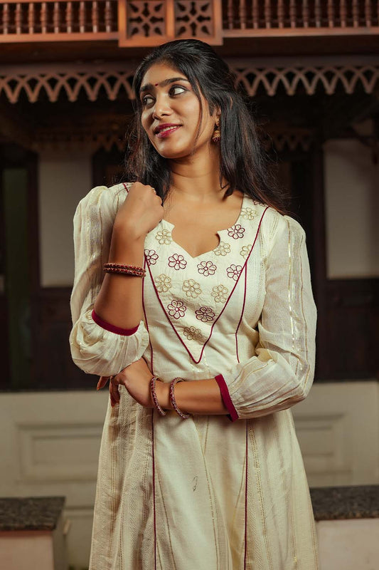 Offwhite Striped 3 Panel A Line Dress