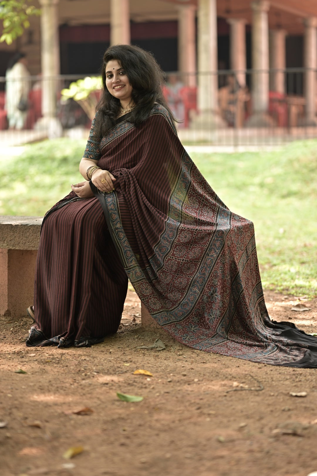 Black Modal Silk Striped Saree