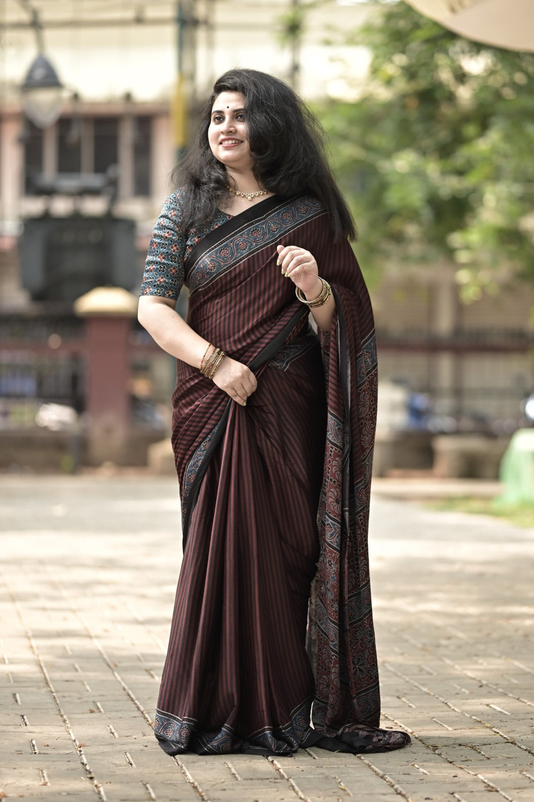Black Modal Silk Striped Saree