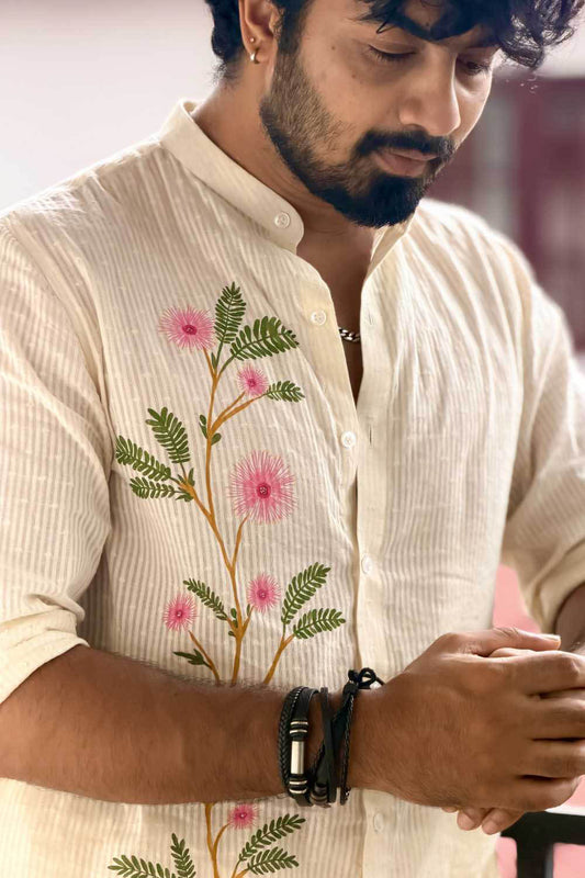 Offwhite Full Sleeve Shirt with Thottavadi Handpaint