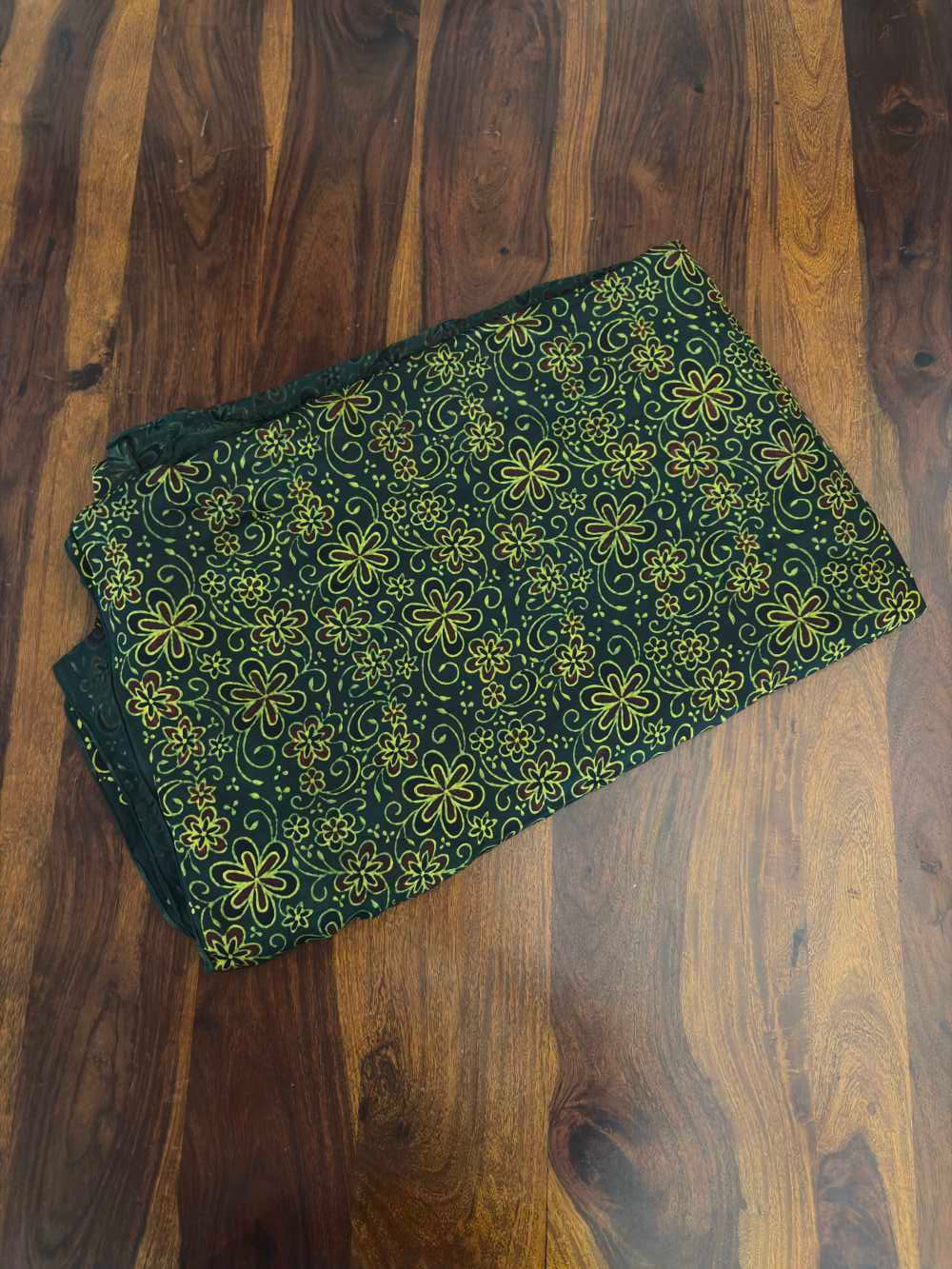 Dark Green Ajrakh Printed Modal Silk fabric