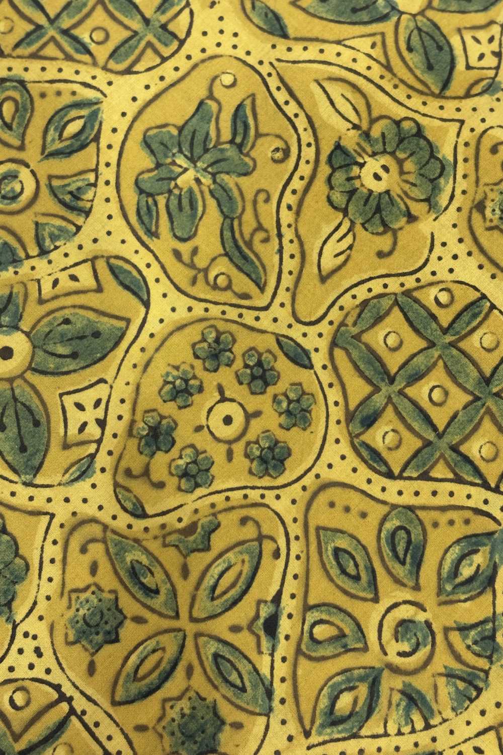 Ajrakh Yellow Base Multi Floral Print Fabric