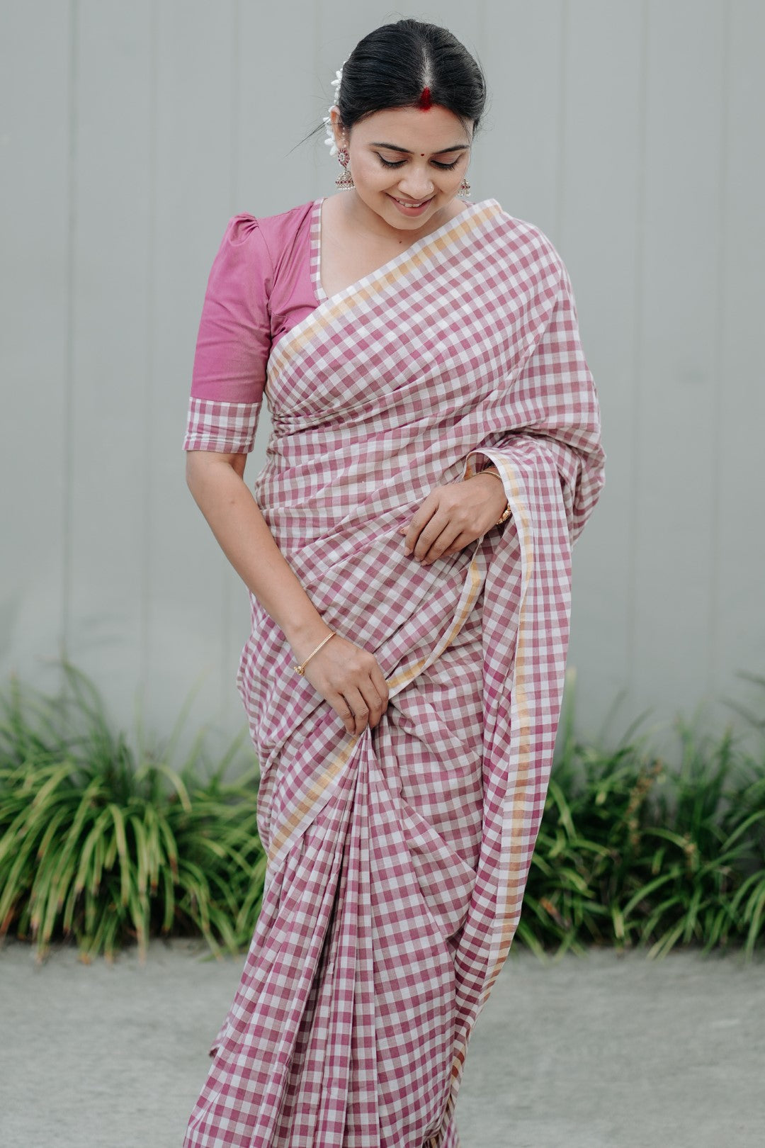 Chendamangalam Purple Check Saree