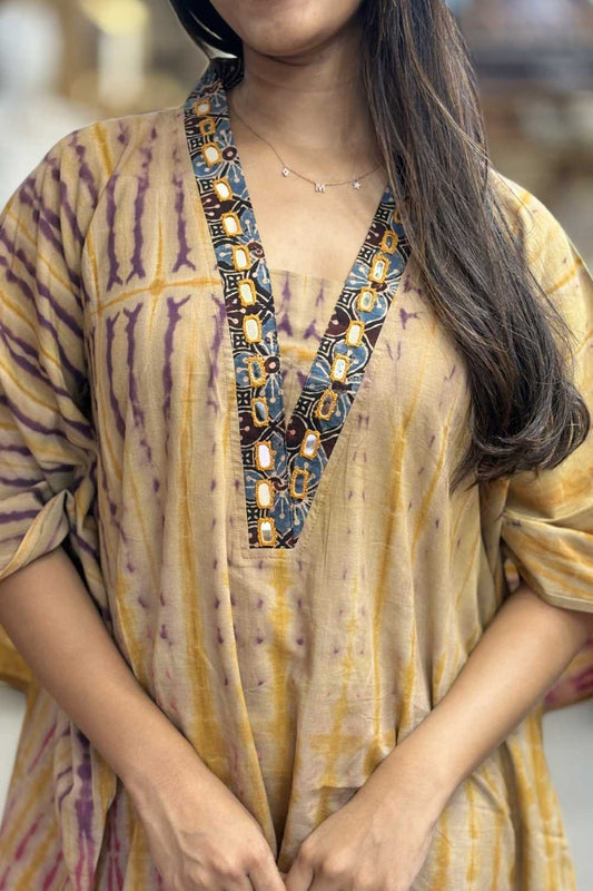 Sandal Kaftan Ajrakh Mirror Neck