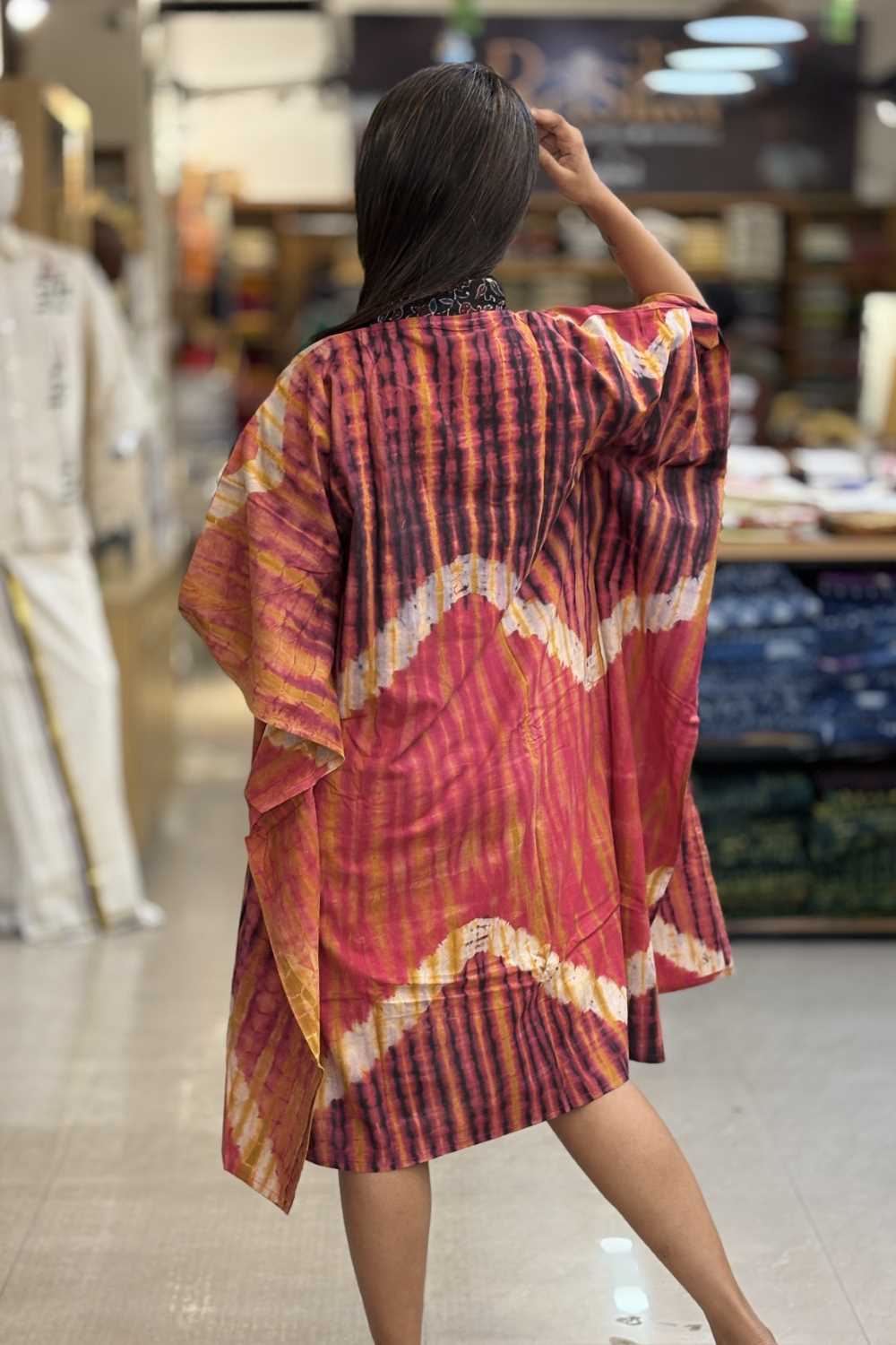 Pink Kaftan with white wave prints