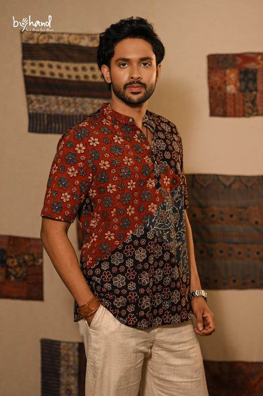 Red Black Blue Ajrakh Floral Pack Kurta