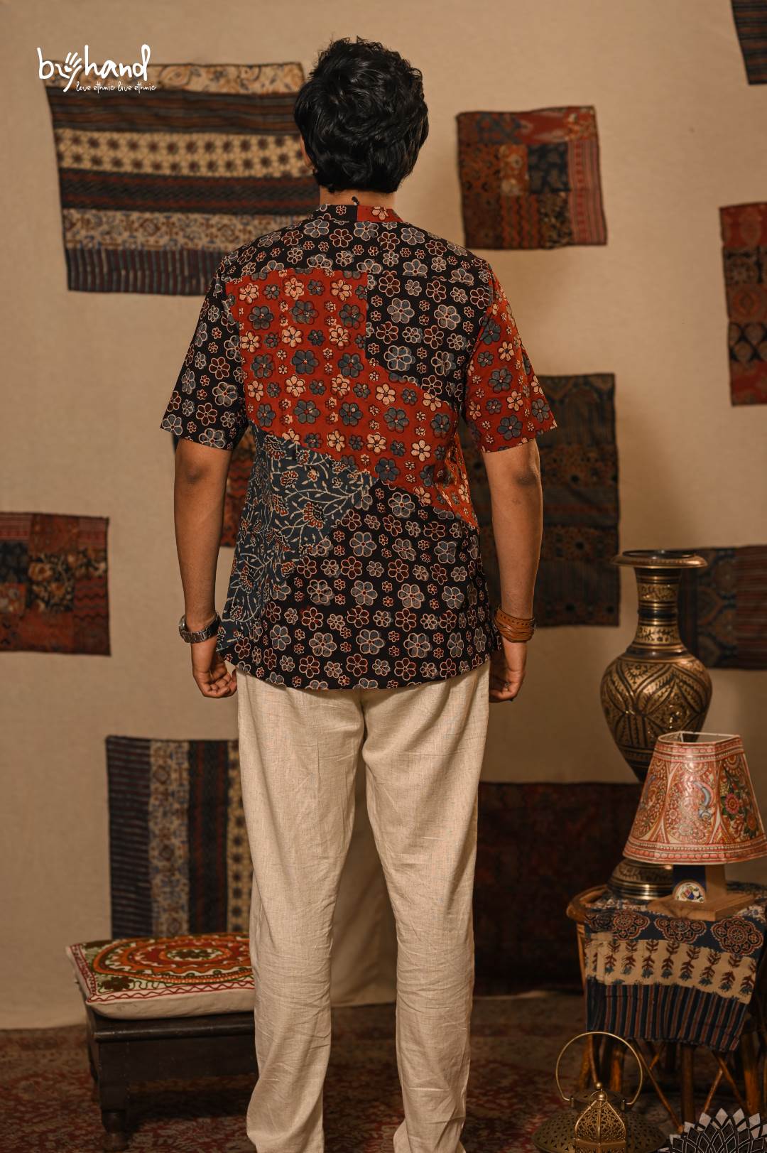 Red Black Blue Ajrakh Floral Pack Kurta