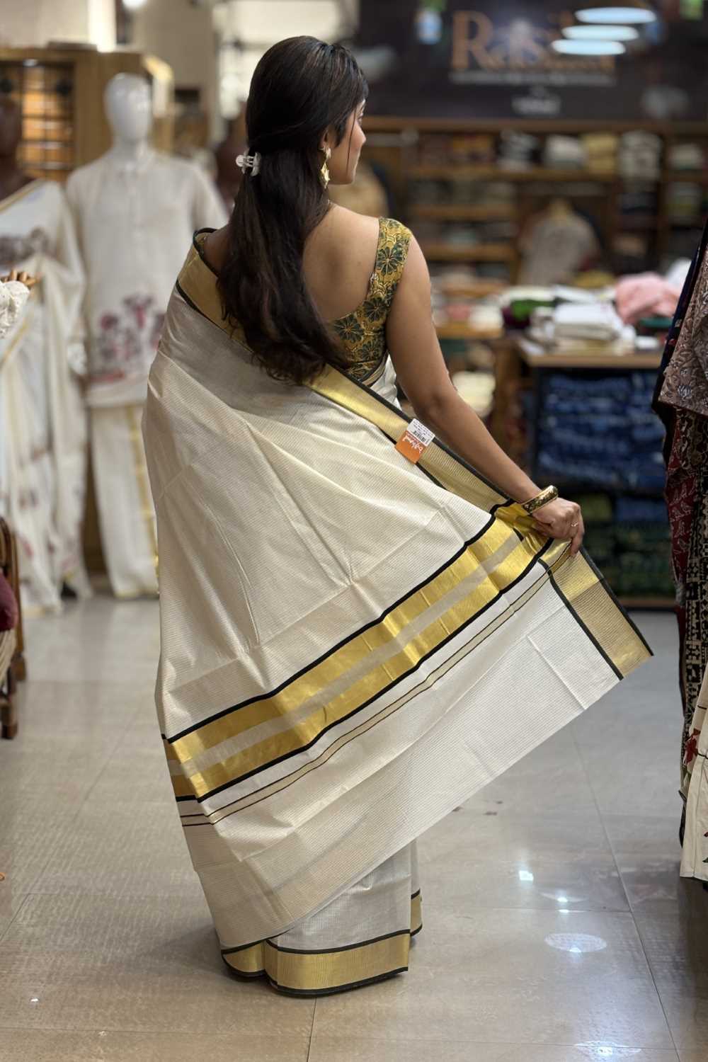 Black Border Golden Stripe Saree