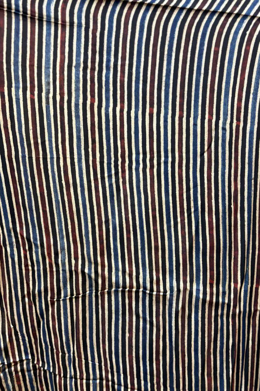 Black Stripe Ajrakh Printed Modal Silk fabric