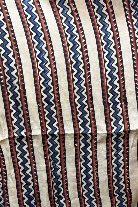 Offwhite Border Stripe Ajrakh Printed Modal Silk fabric