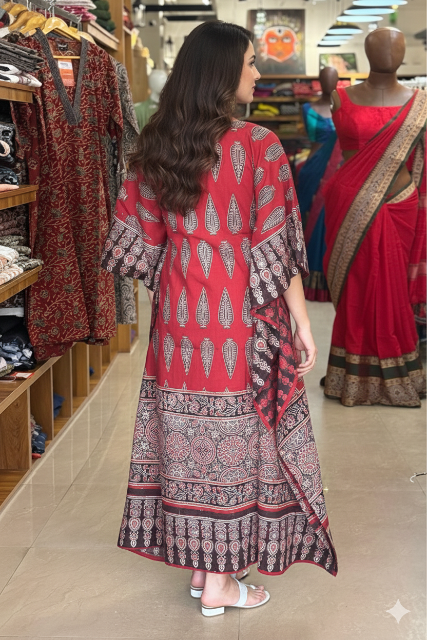 Red Leaf Print Kaftan