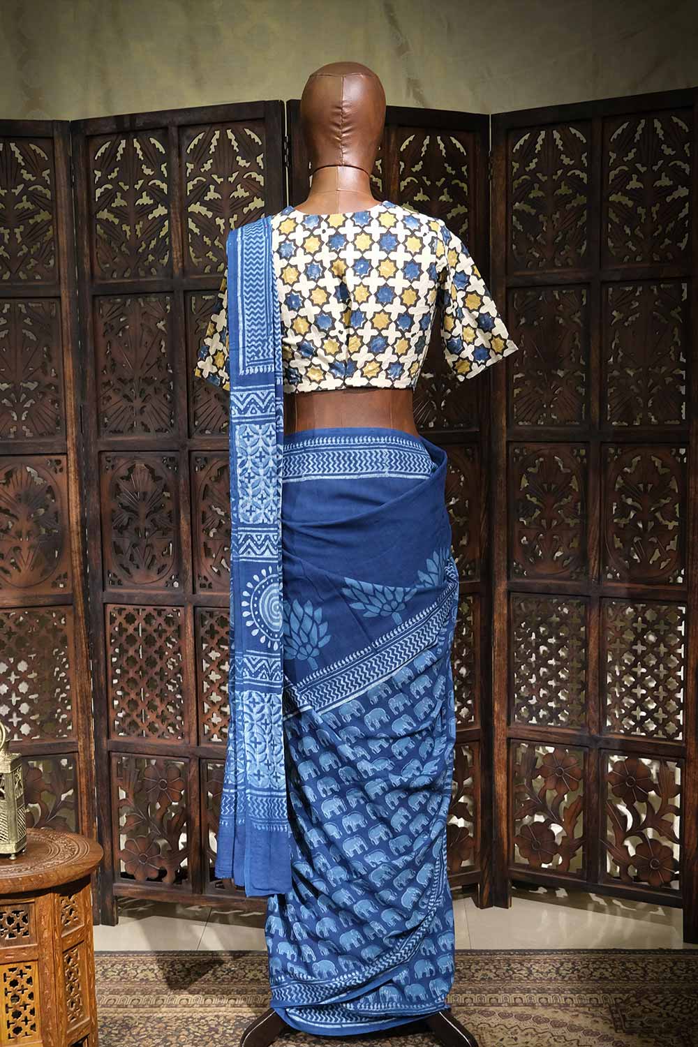 Indigo Mul mul Cotton Printed Saree
