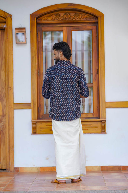 Dark Blue Base Zig Zag Print Shirt