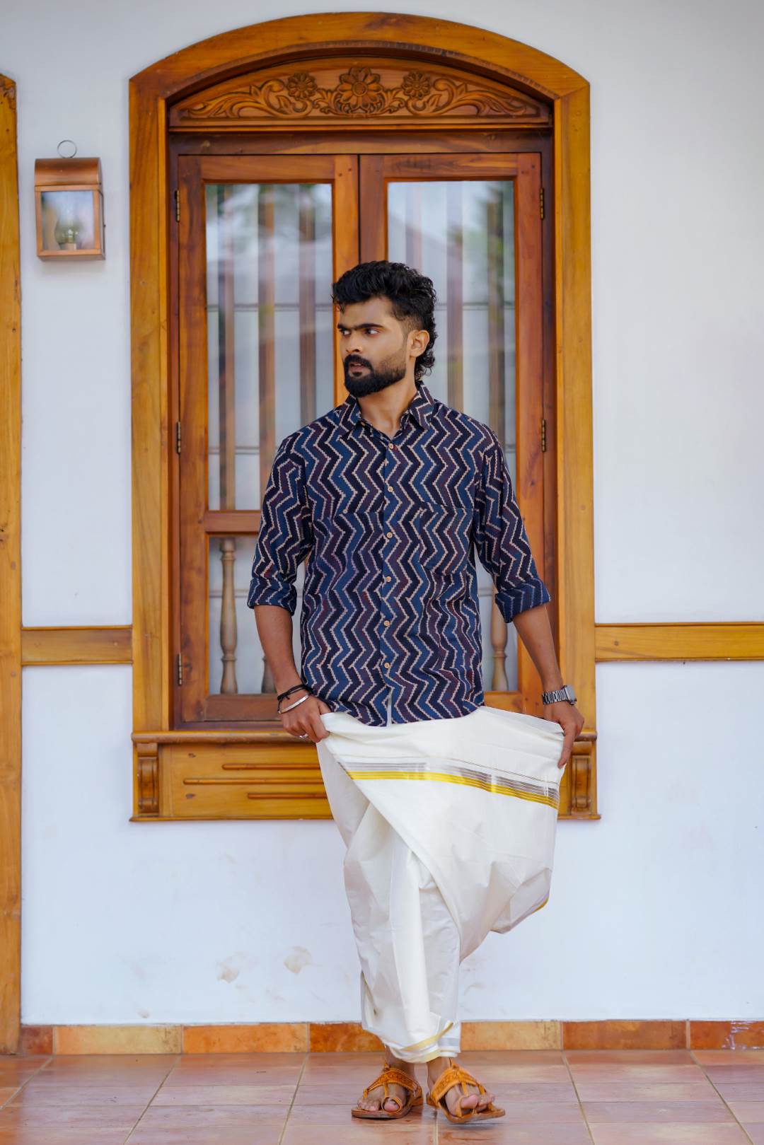 Dark Blue Base Zig Zag Print Shirt