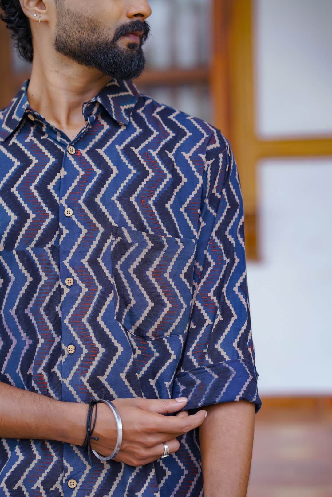 Dark Blue Base Zig Zag Print Shirt