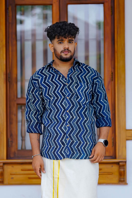 Blue Base Zig Zag Print Shirt