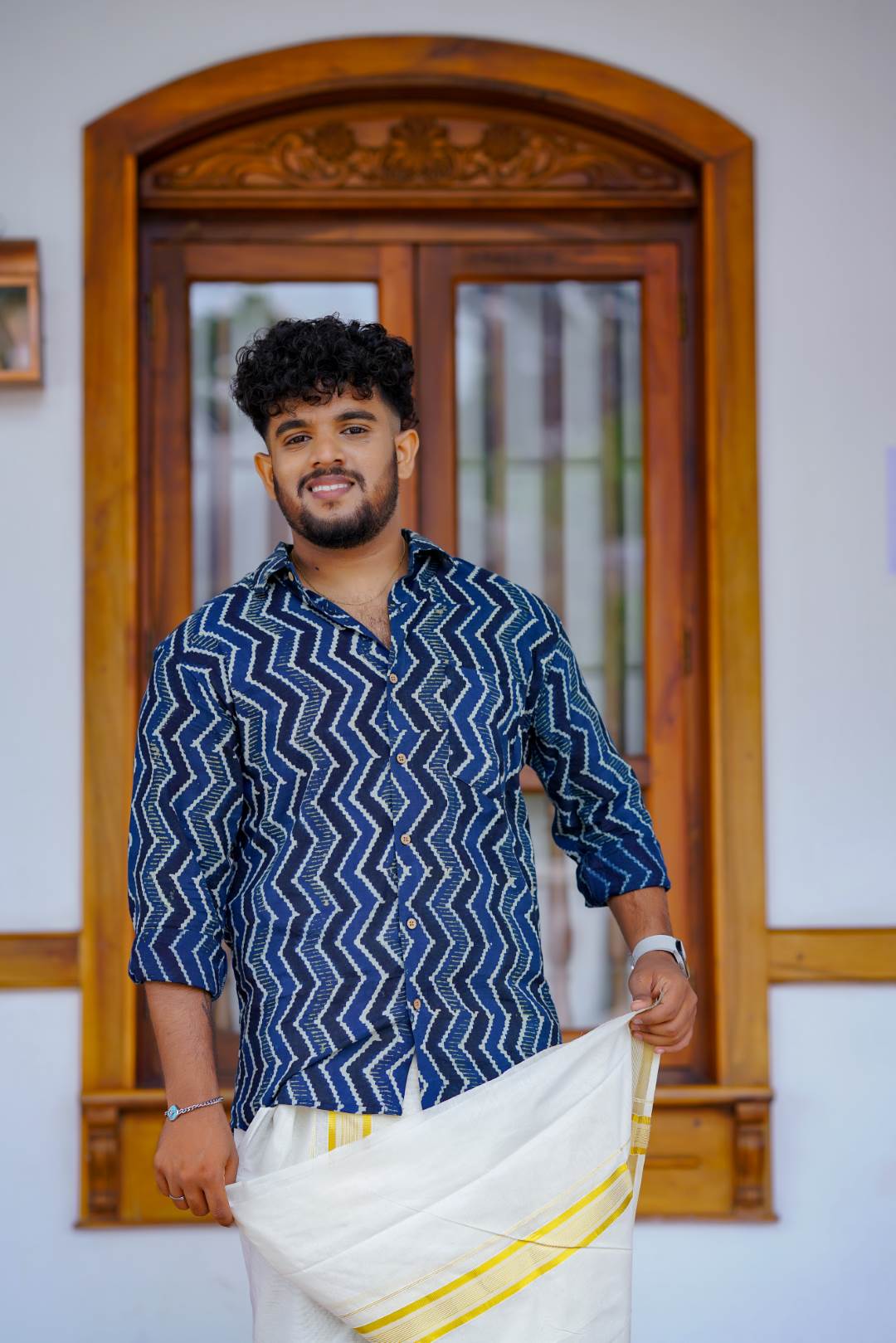Blue Base Zig Zag Print Shirt