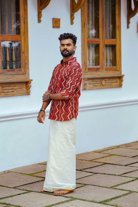 Red Base Zig Zag Print Shirt