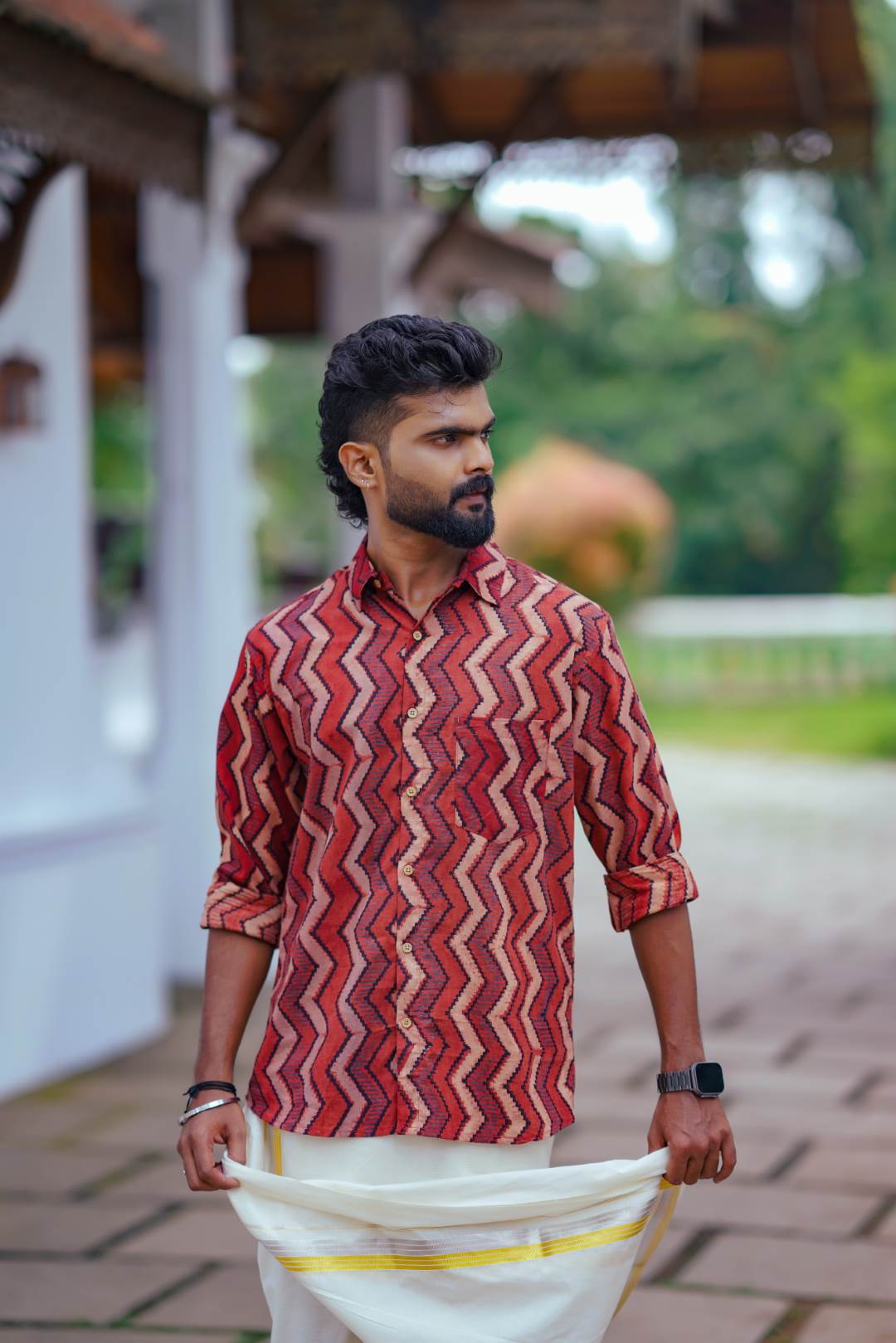 Red Base Zig Zag Print Shirt