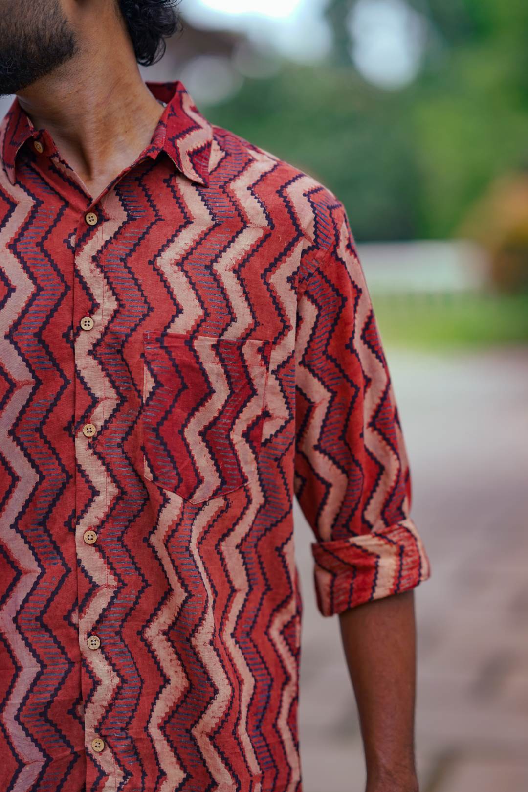 Red Base Zig Zag Print Shirt