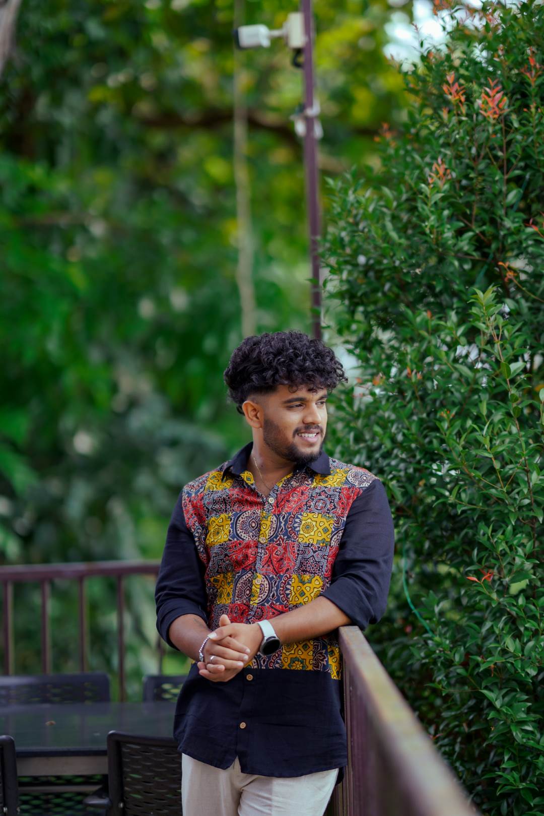 Black Base Half Ajrakh Patch Shirt