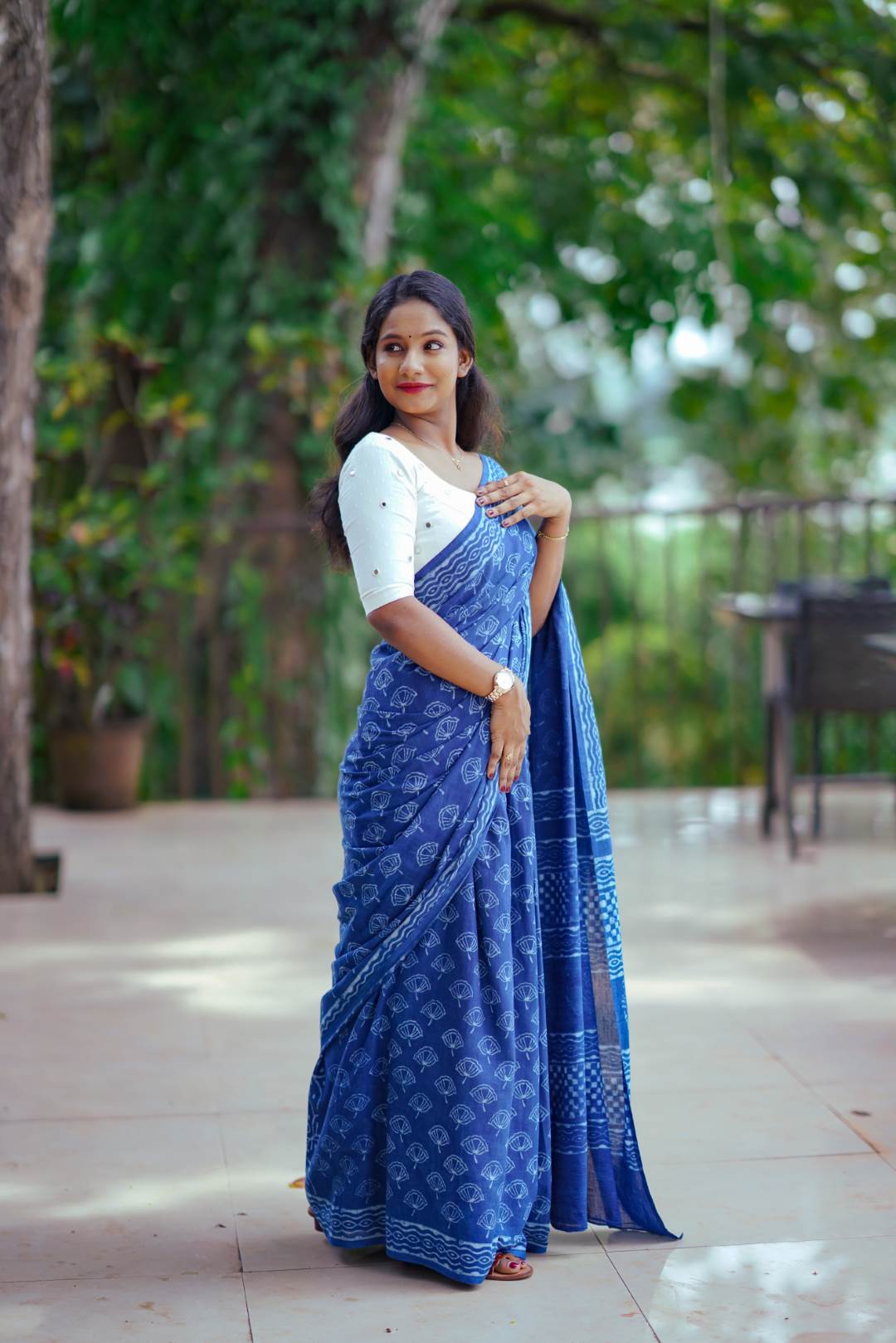Indigo Base Single Printed Saree