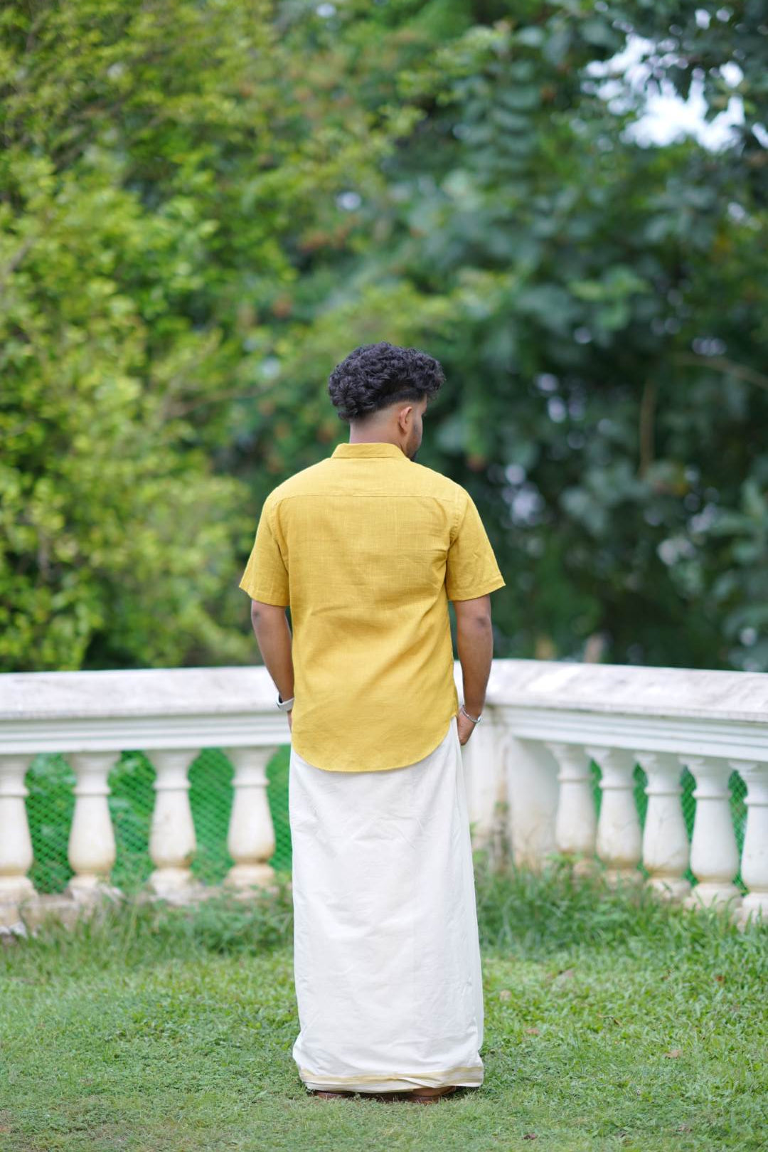 Yellow Shirt with white Flower & Leaf Embroidery