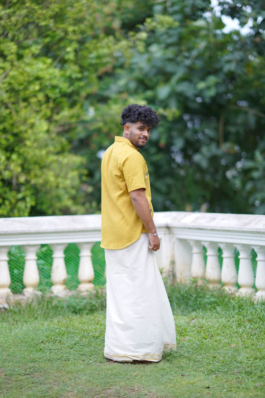 Yellow Shirt with white Flower & Leaf Embroidery