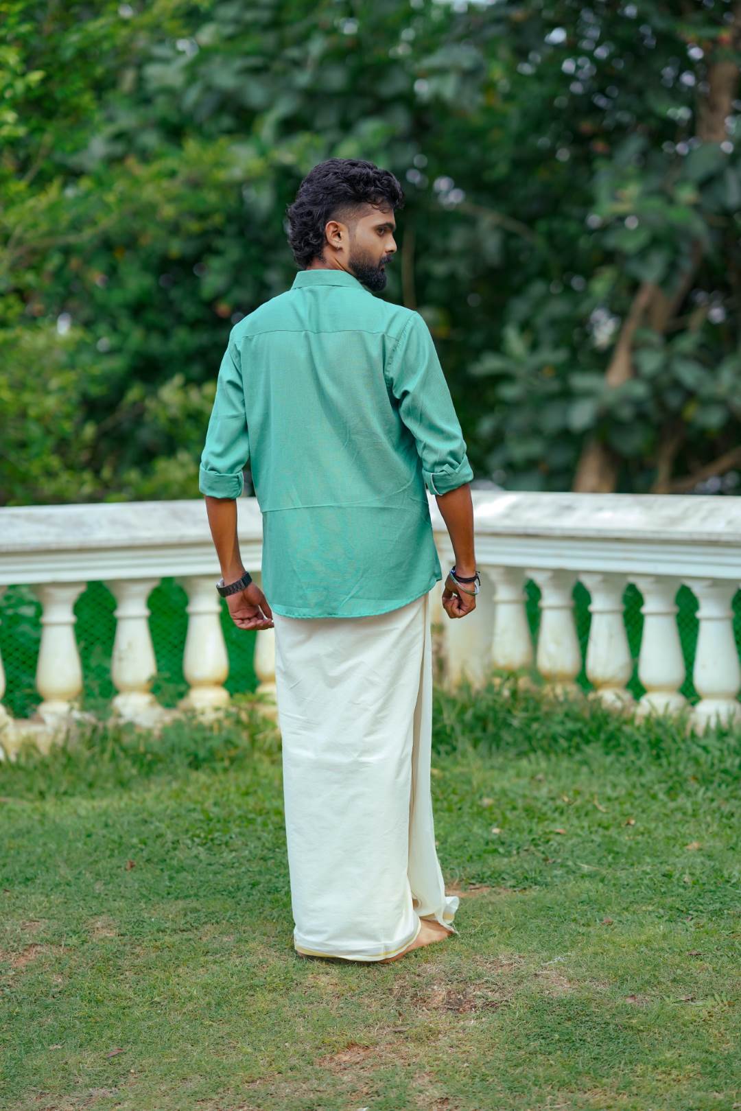 Mint Green Full Sleeve Shirt with Lotus Embroidery