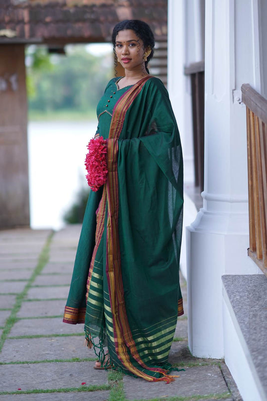 Green Naranpet Umbrella Cut Dress