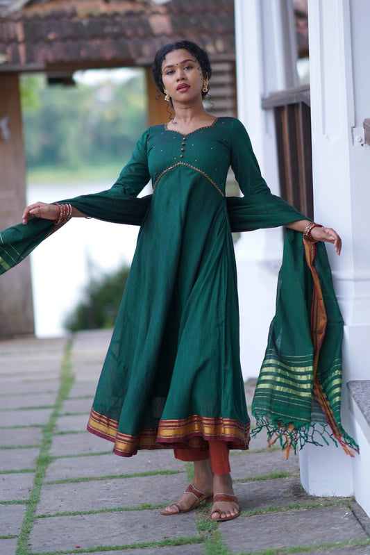 Green Naranpet Umbrella Cut Dress