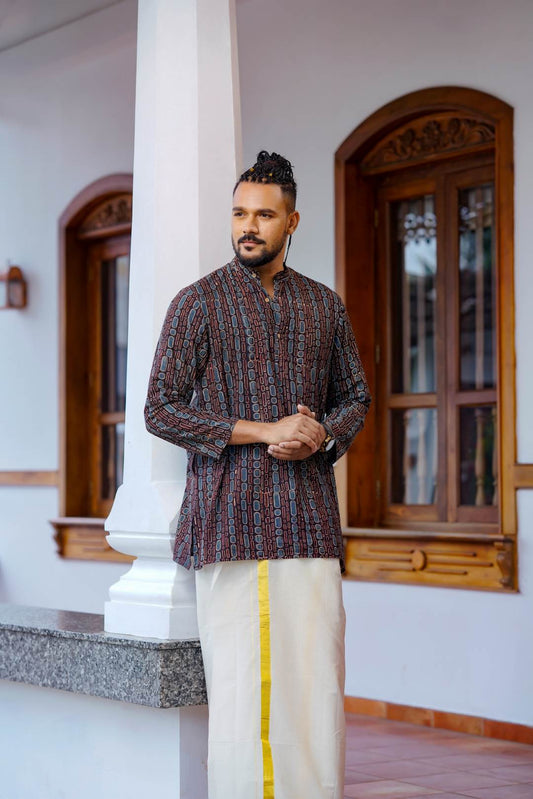 Black Full Sleeve Long Kurtha Epidermis Print Chinese Colar