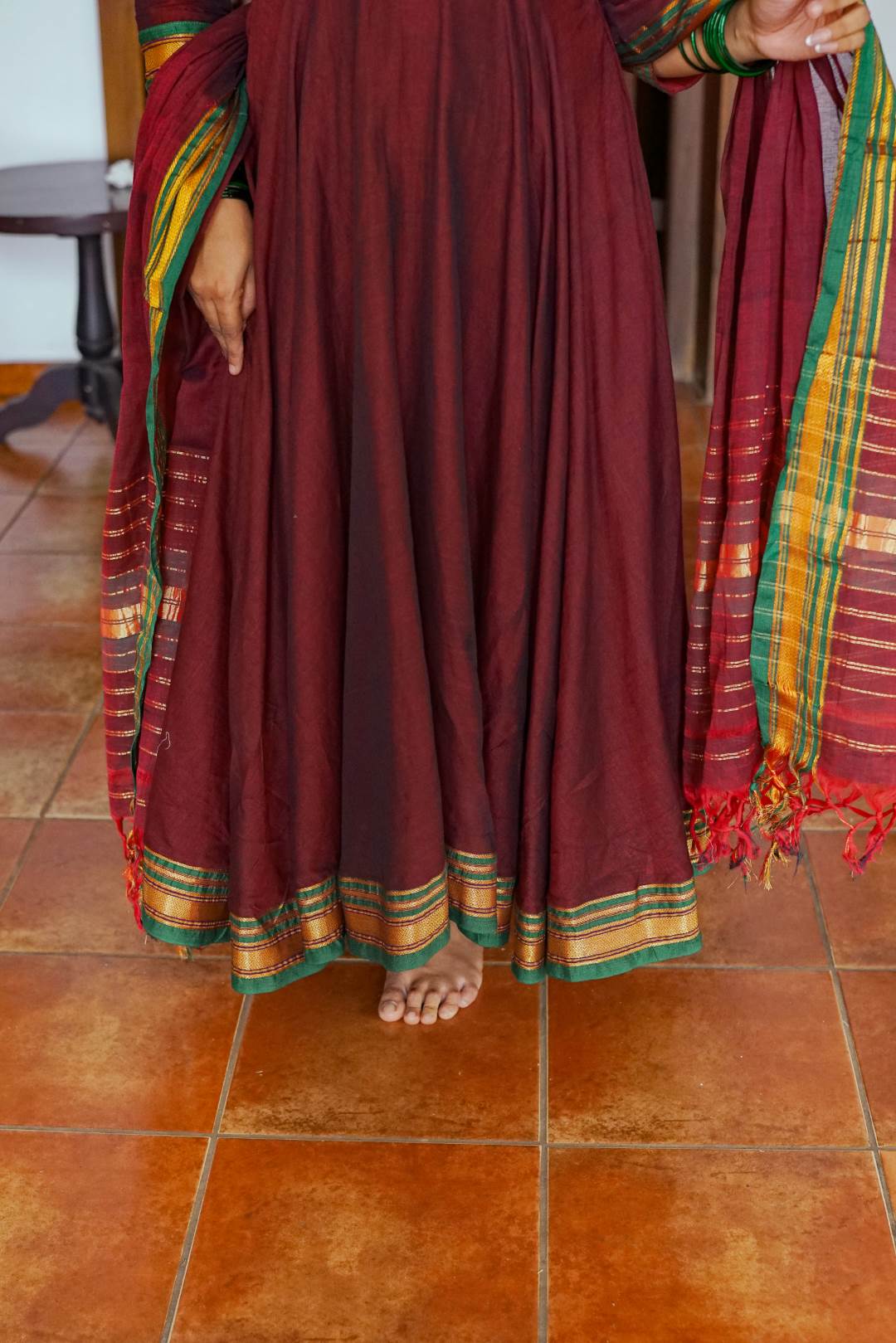 Maroon Narayanpet Umbrella Cut Dress