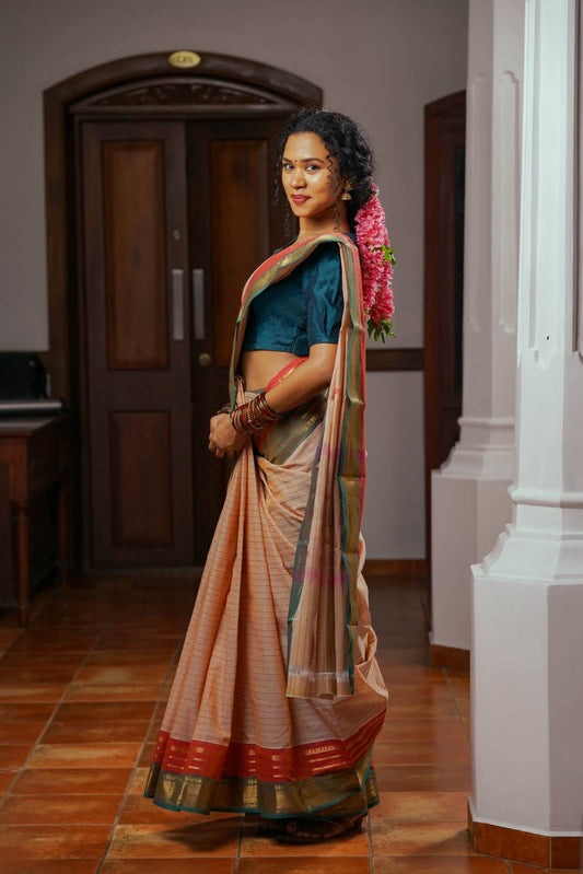 Cream Chettinadu Check Saree