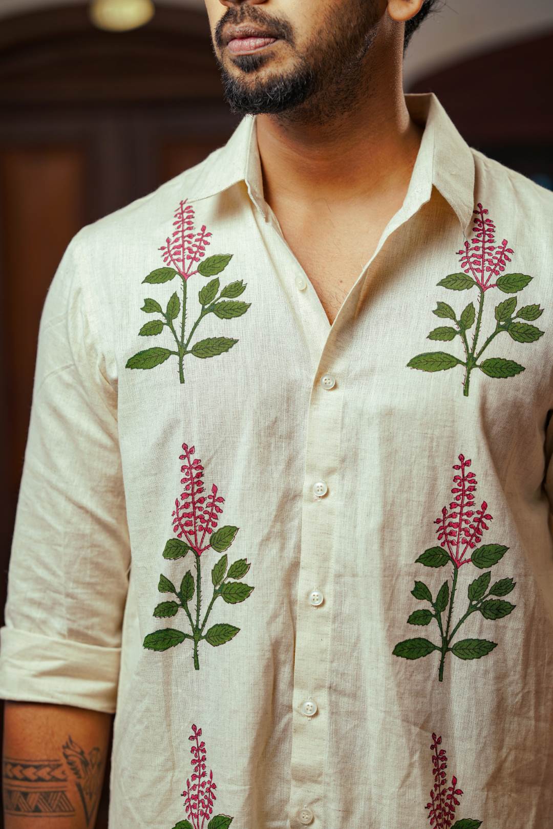 Offwhite Full Sleeve with Tulsi Hand Block Print