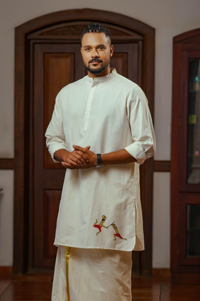Offwhite Kalari Handblock Print Long Kurtha