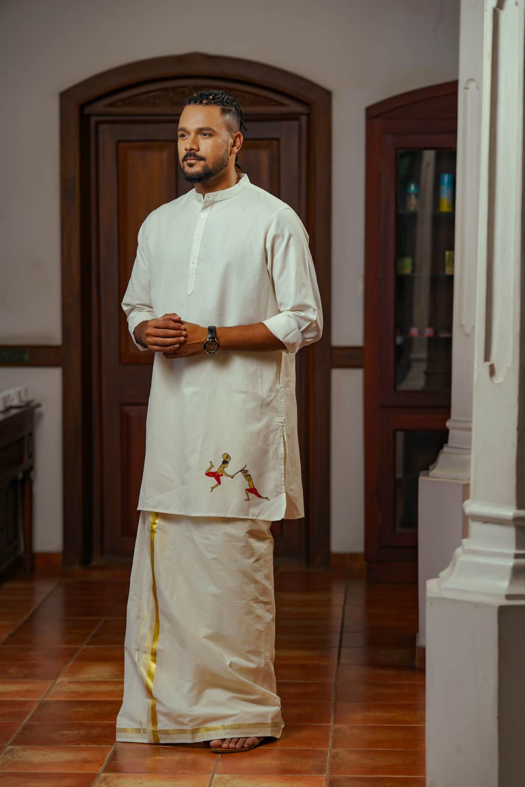 Offwhite Kalari Handblock Print Long Kurtha