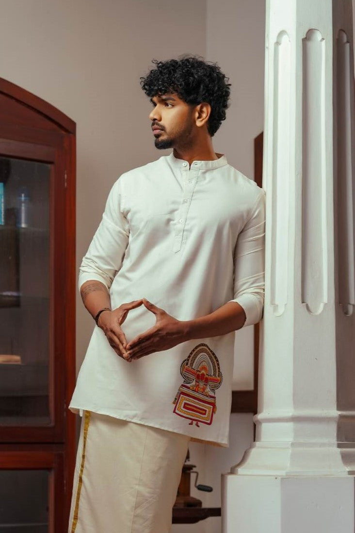 Offwhite Long Kurtha with Theyyam Handblock Print