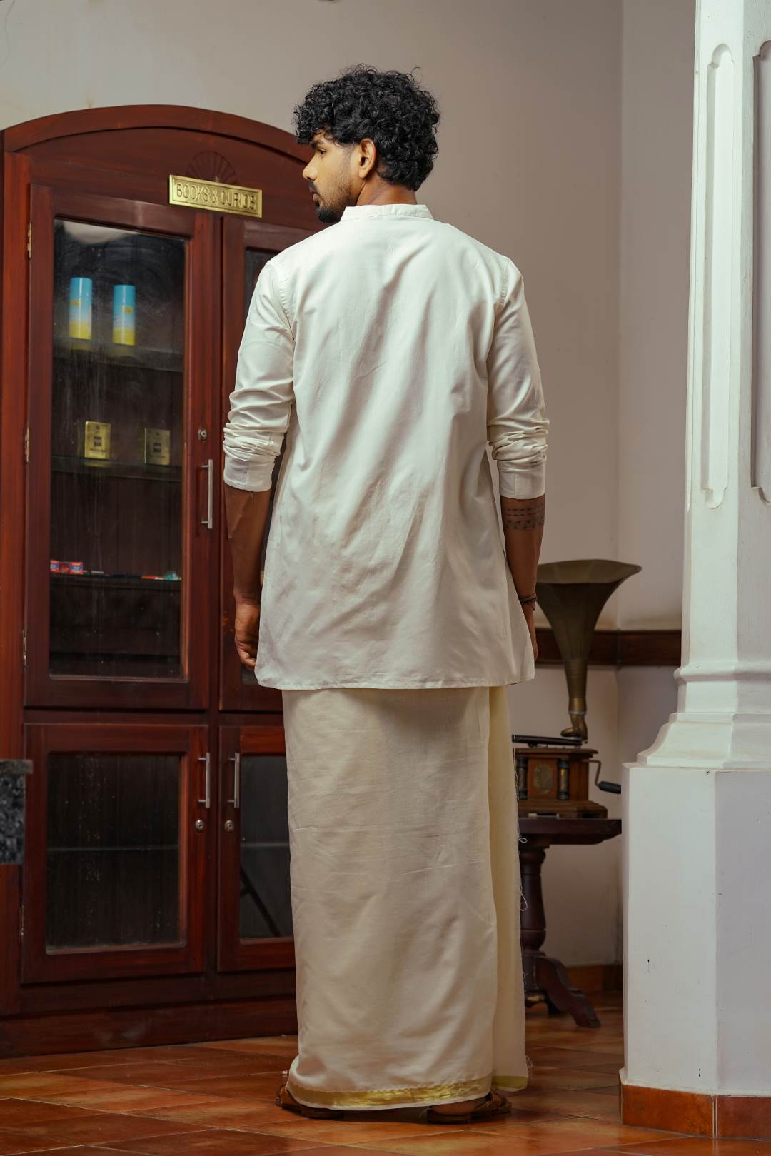 Offwhite Long Kurtha with Theyyam Handblock Print
